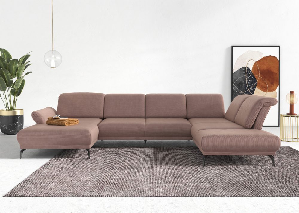 INOSIGN Wohnlandschaft »Coco«, wahlweise mit Sitztiefen, Armteil- und Kopfteilverstellung,im Cord, mit Füssen 15 cm hoch