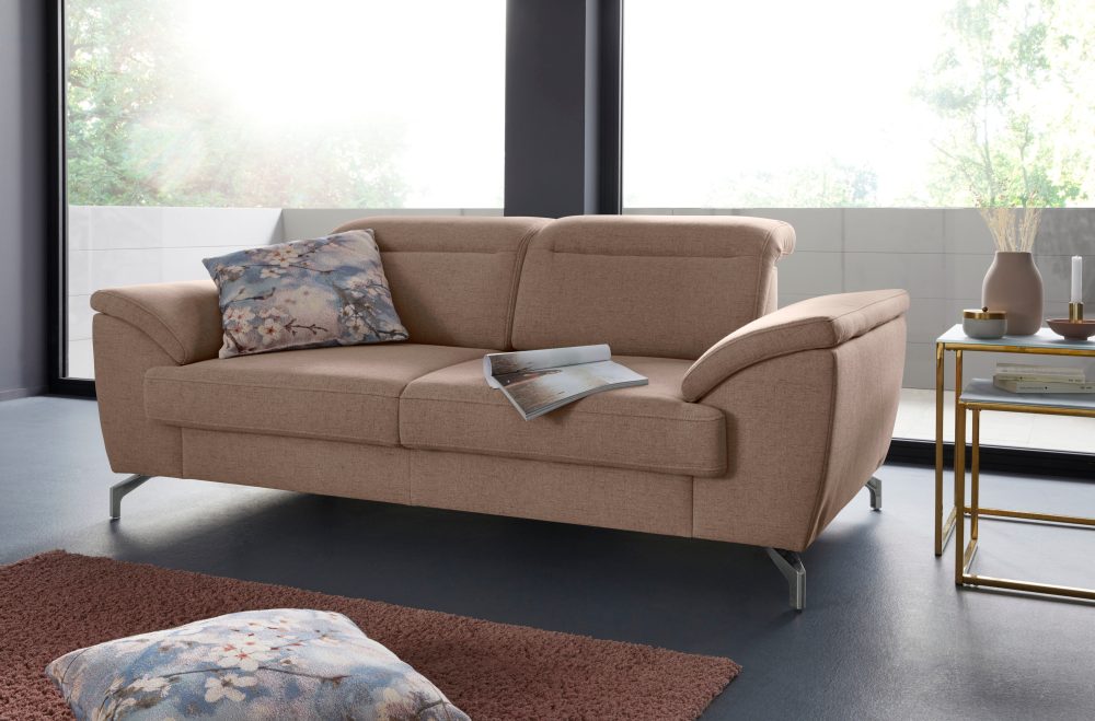 sit&more 2-Sitzer, 12 cm Fusshöhe, inklusive Sitztiefenverstellung, wahlweise Kopfteilverstellung, wahlweise in 2 unterschiedlichen Fussfarben