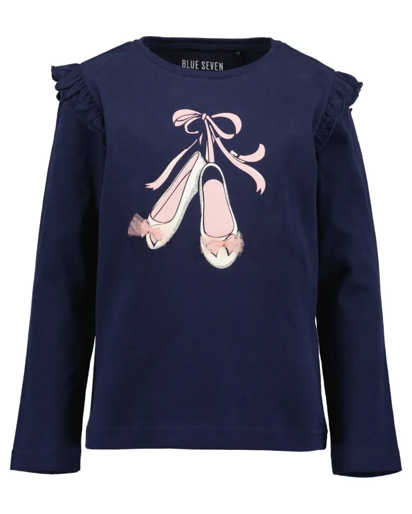 Blue Seven Langarmshirt Baumwolle, Rüschen, Motiv mit Tüllapplikation und Glitzerdruck