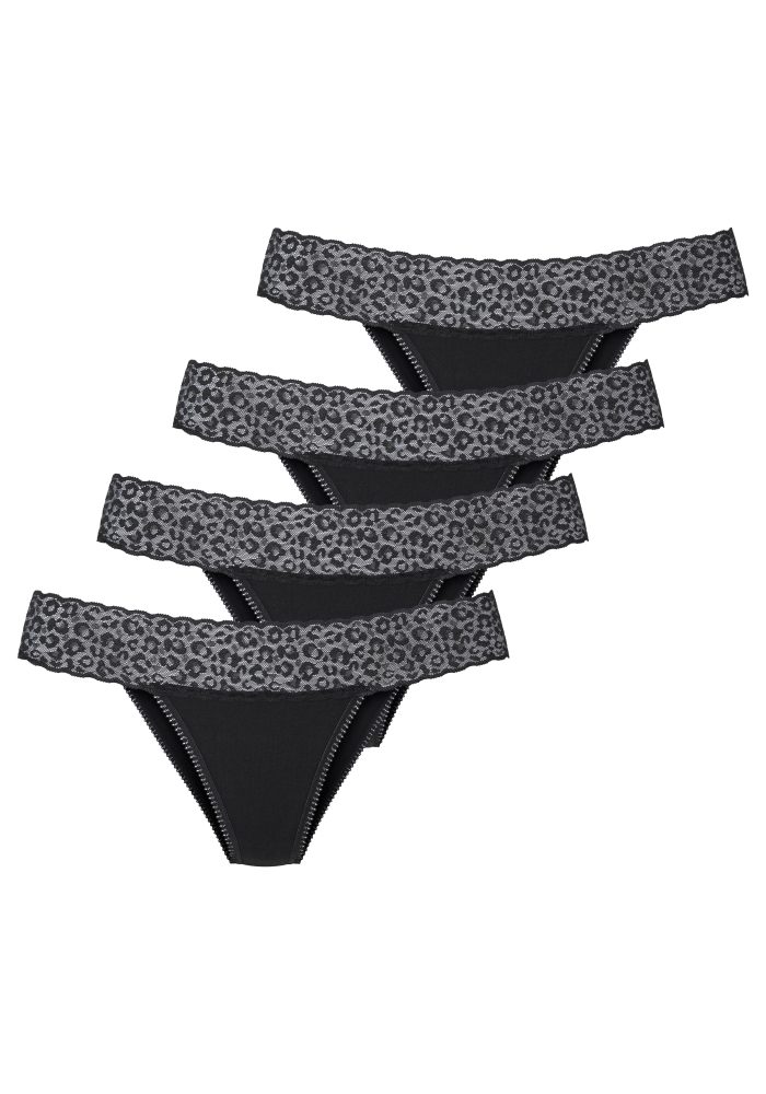 LASCANA Brasilslip 4er Pack, aus elastischer Baumwolle mit Leo-Spitze am Bund