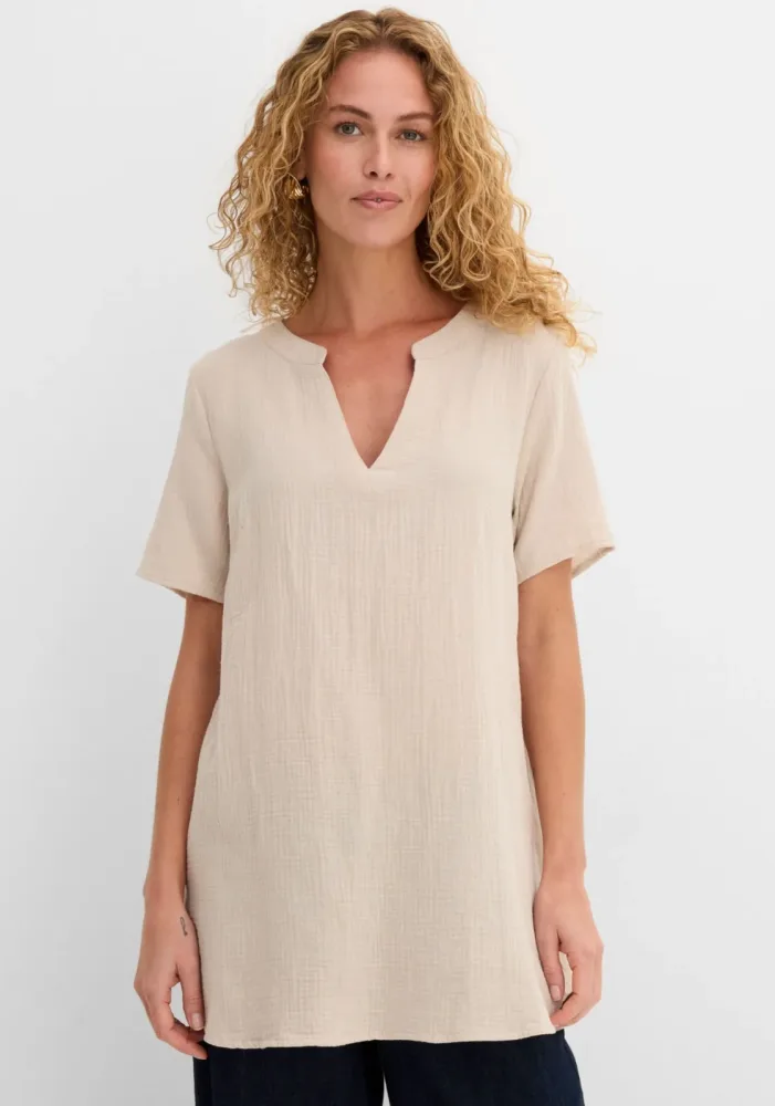 bonprix Musselin Long-Tunika aus reiner Baumwollegrau 42Damen