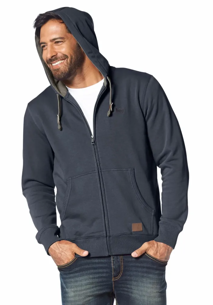 Mans World Kapuzensweatjacke mit kontrastfarbigem Innenfutter