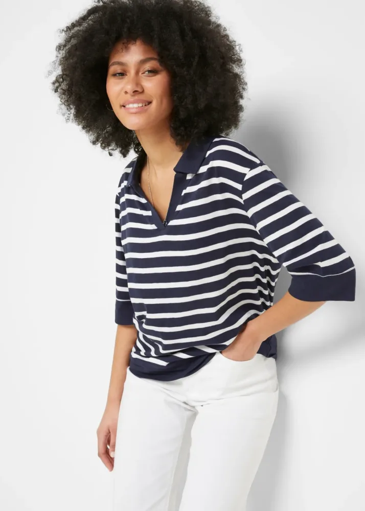 bonprix Poloshirt aus Baumwolle-Viskose-Mixblau 36Damen