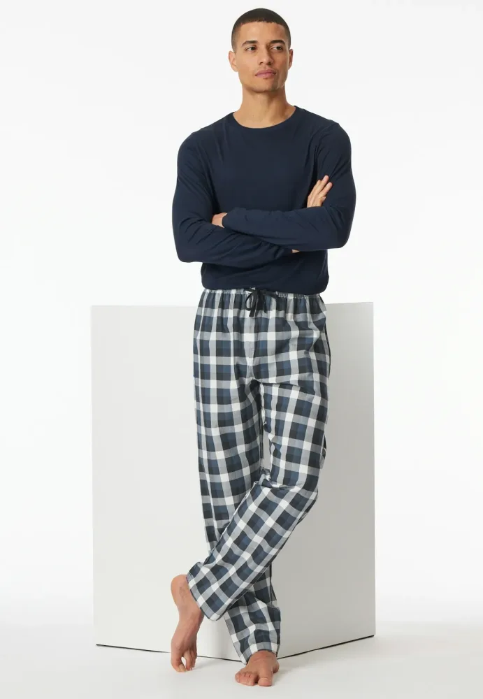 Schiesser Hose Blau/Weiss kariert - Mix+Relax für Herren, Größe M, 100 % Baumwolle