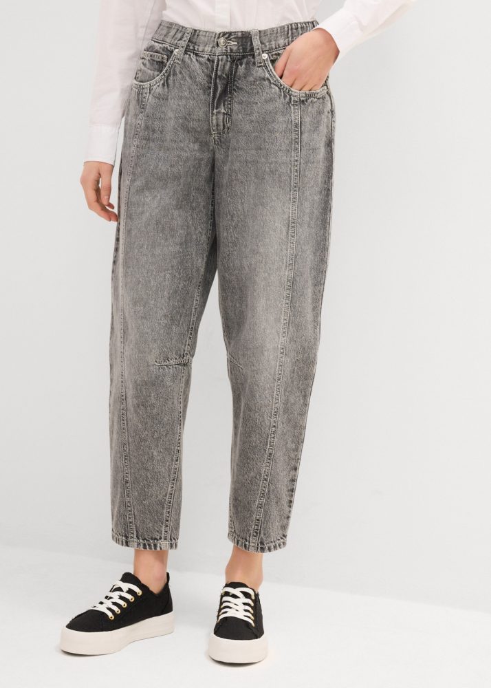 bonprix Loose-fit-Jeans lockere Passform, voluminöses, gerundetes Bein, fester Baumwoll-Denim