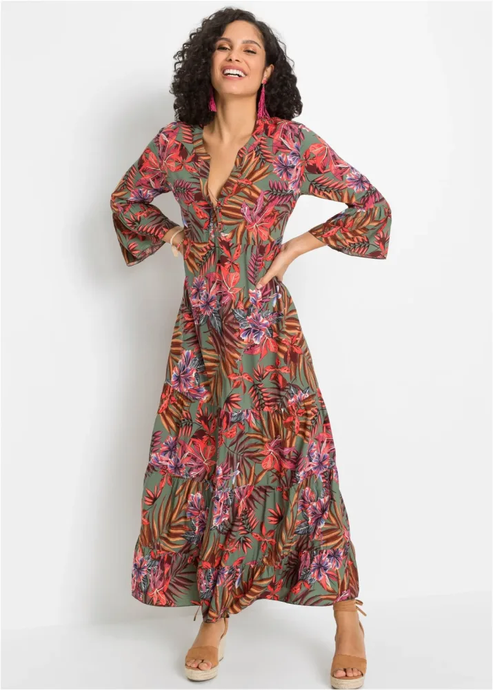 bonprix Maxikleid für Frühling und Sommer, aus Viskose, A-Linien-Passform