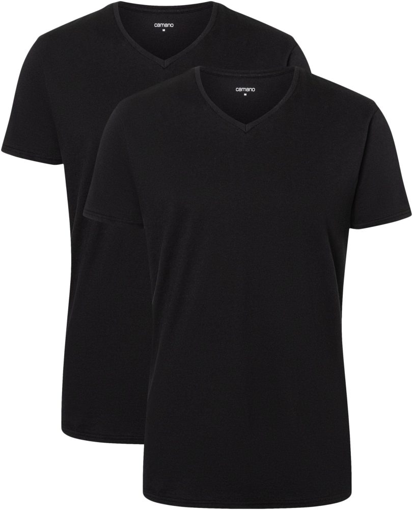 Camano - T-Shirt  2er Pack Figurbetont-Men Comfort BCI Cotton V-Neck T-Shirt 2P, für Herren, Schwarz, Größe XL