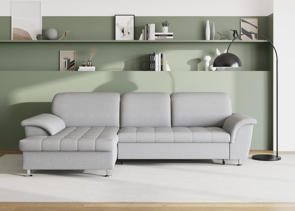 DOMO collection Ecksofa »Franzi«, wahlweise mit Bettfunktion, Bettkasten und Kopfteilverstellung, frei im Raum stellbar