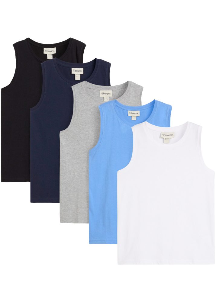 bonprix Tanktop Packung, 5er, aus Baumwolle, ärmellos, Regular Fit, im 5er-Pack