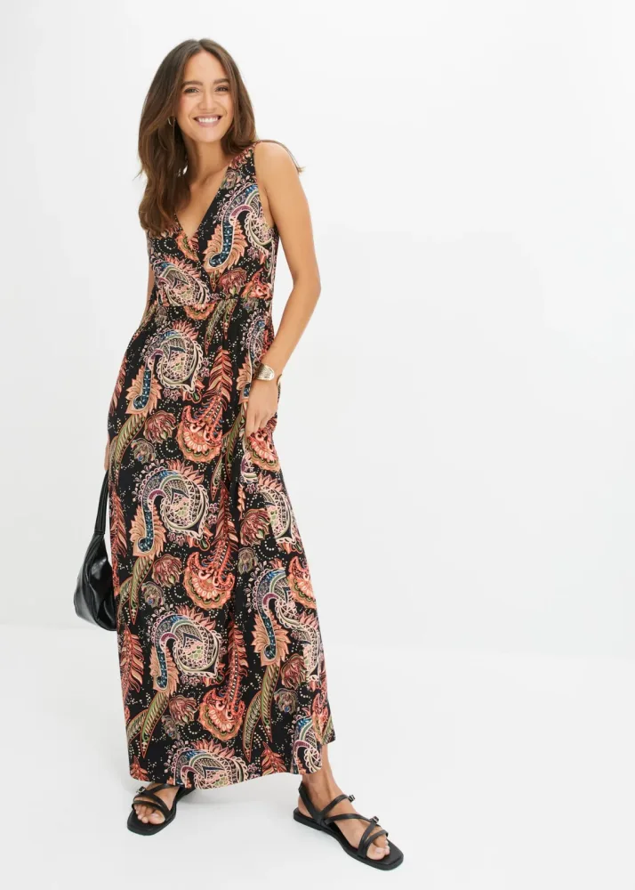 bonprix Maxikleid aus Viskose und Elasthan, ausgestellte Passform, ärmellos