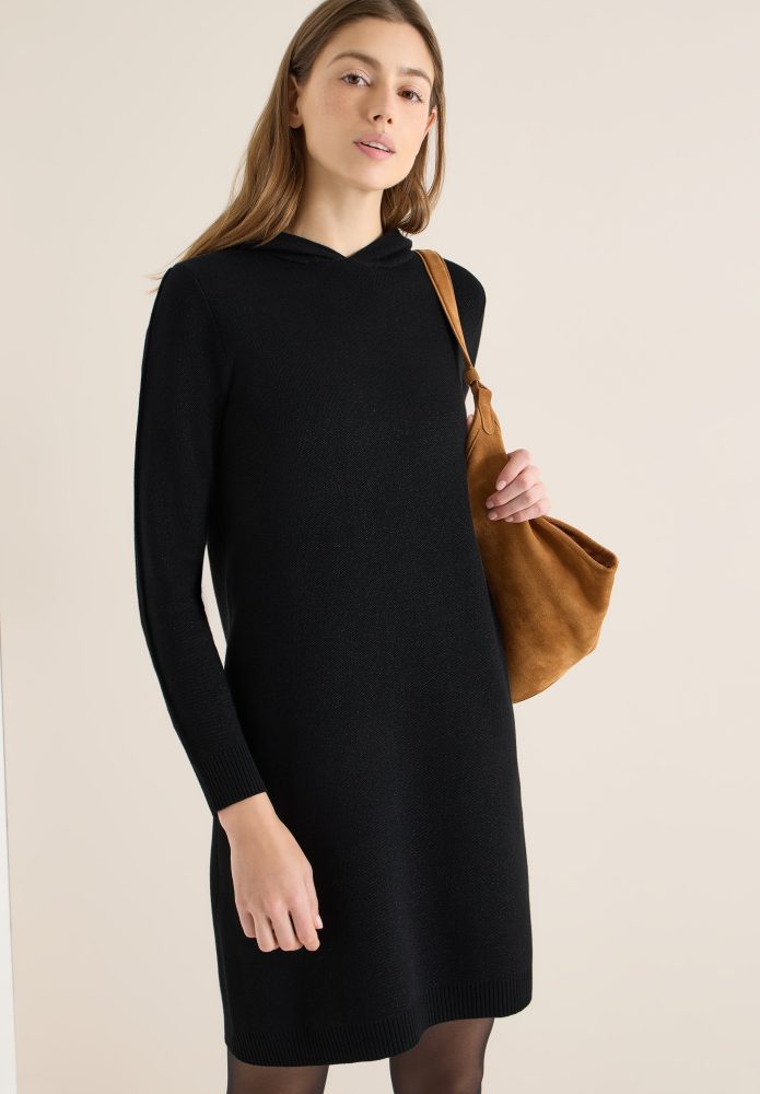 Cecil Strickkleid Ohne Taschen Glitzerkleid - Langarm mit Gallonstreifen und Kapuze