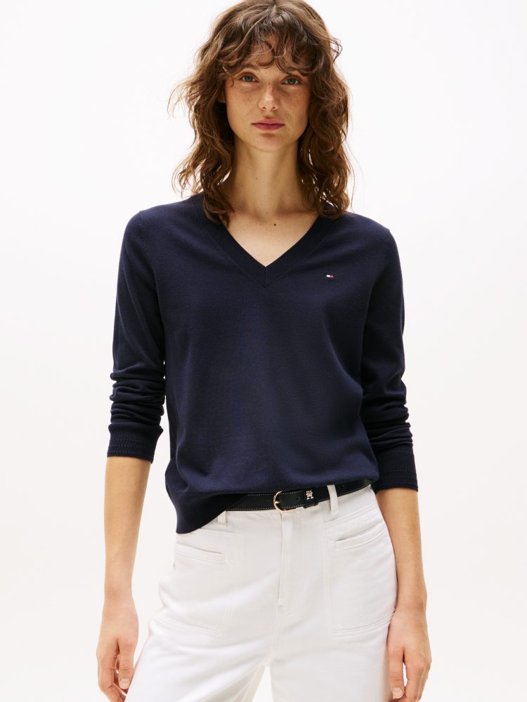 Tommy Hilfiger - Pullover, V-Neck, für Damen, Marine, Größe M