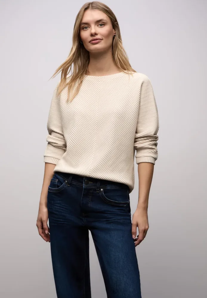 STREET ONE Strickpullover 3/4-Arm mit Two-Tone-Effekt und feinem Strukturmuster