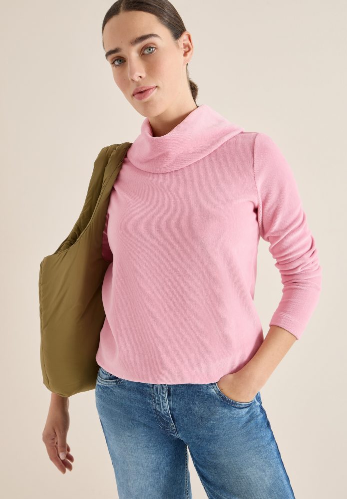 Cecil Rundhalspullover Cord Shirt mit grossem Kragen