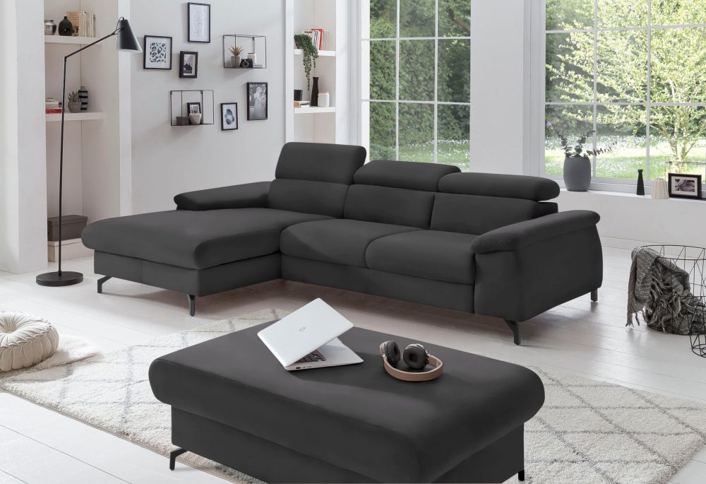 COTTA Ecksofa »Komaris I«, inklusive Kopf- bzw. Rückenteilverstellung, wahlweise Bettfunktion und Bettkasten, eleganter schwarzer Fuss