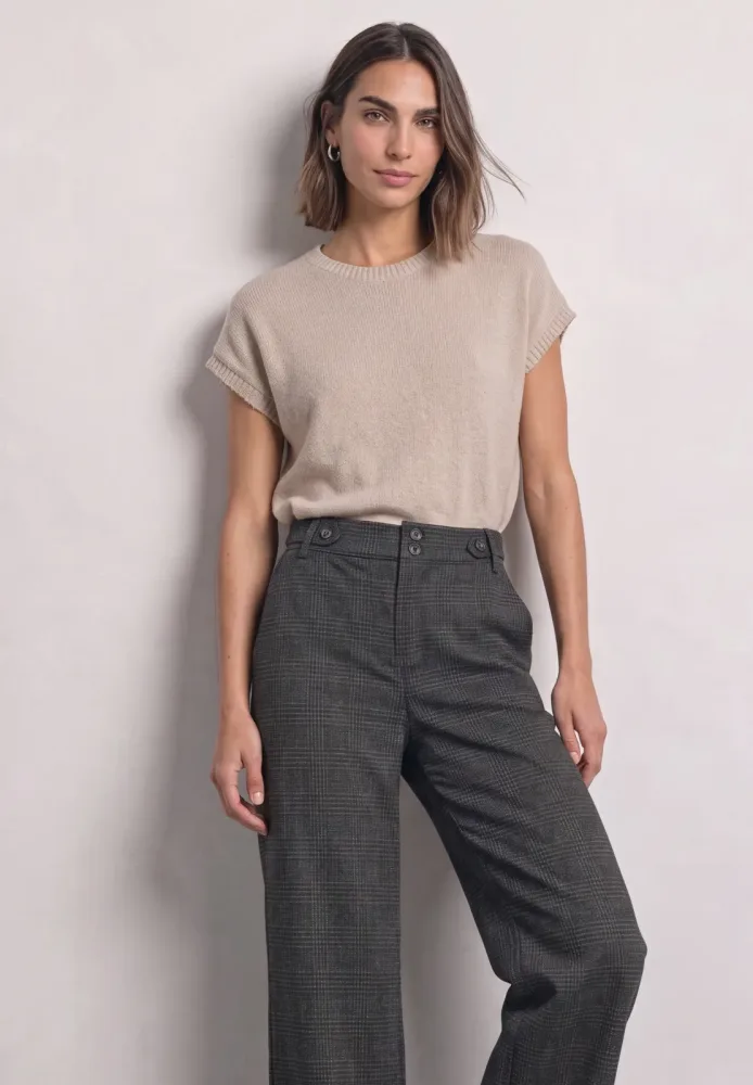 High Waist Wide Leg Hose mit Karomuster