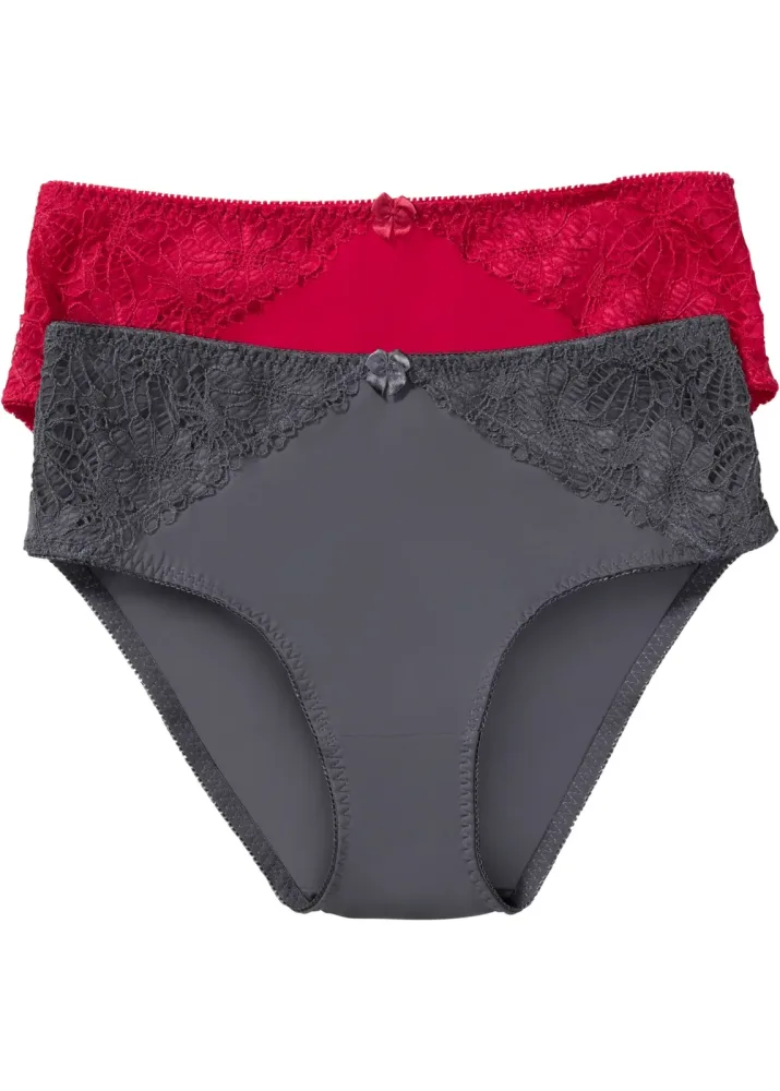 bonprix Maxislip Packung, 2 Stk. über die Hüfte geführt, mit floraler Spitze auf der Vorderseite