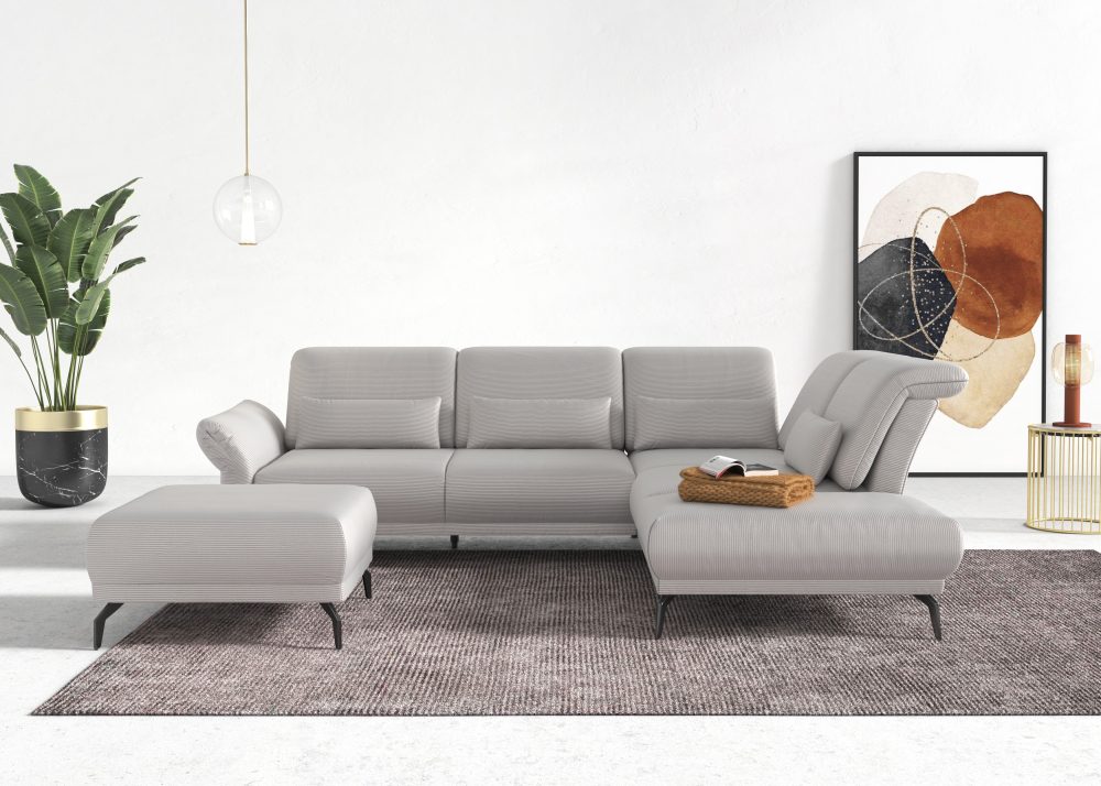 INOSIGN Ecksofa »Coco«, wahlweise mit Sitztiefen, Armteil- und Kopfteilverstellungim Cord, mit Füssen 15 cm hoch