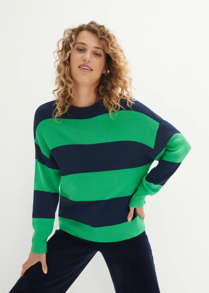 bonprix Strickpullover aus Viskose und Polyamid, ohne Verschluss, gestreiftes Design