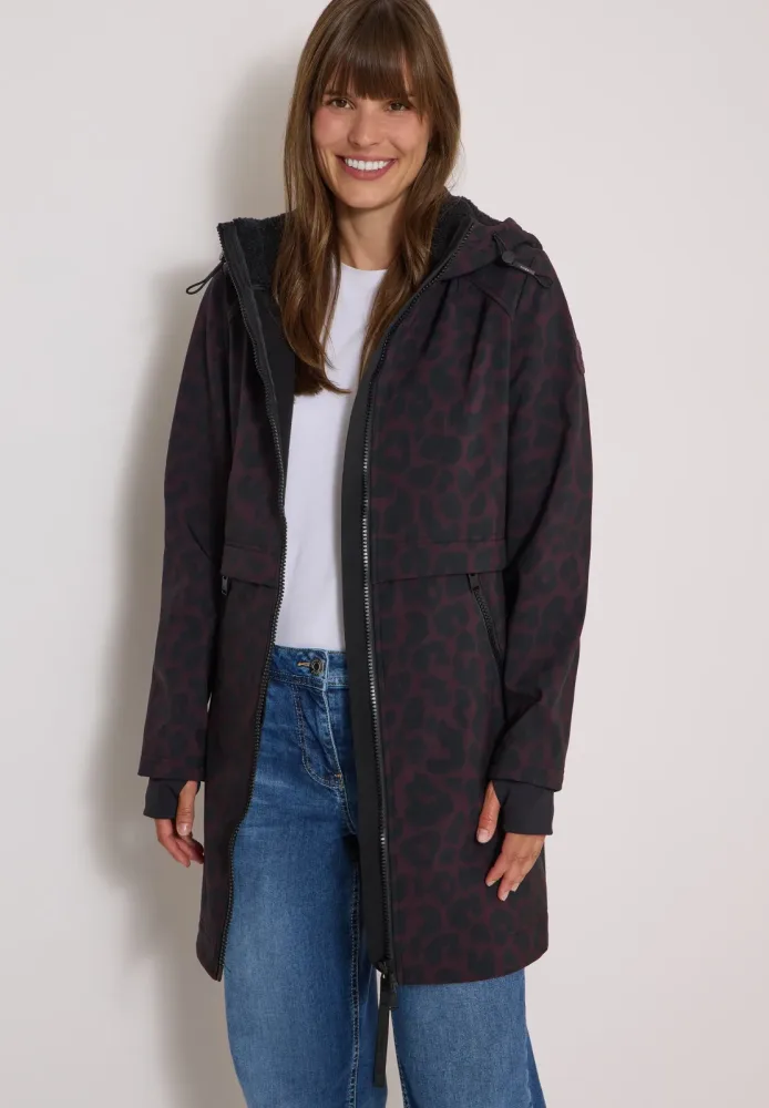 Softshell Mantel mit Kapuze und Leo-Muster