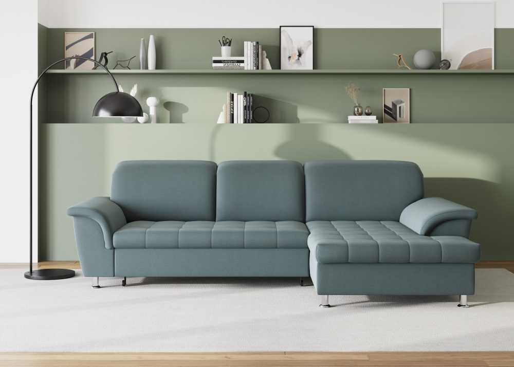 DOMO collection Ecksofa »Franzi«, wahlweise mit Bettfunktion, Bettkasten und Kopfteilverstellung, frei im Raum stellbar