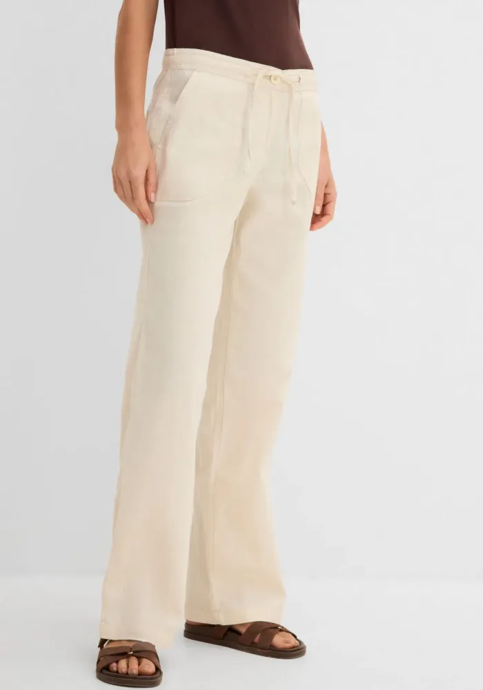 bonprix Leinenhose Loose Fit, mit Kordelzugbund, mit Eingrifftaschen, mit Gesässtaschen