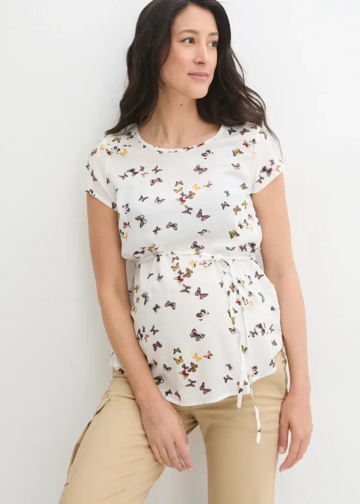 bonprix Umstandsbluse figurumspielende Passform, mit kurzem Arm, mit Bindeband