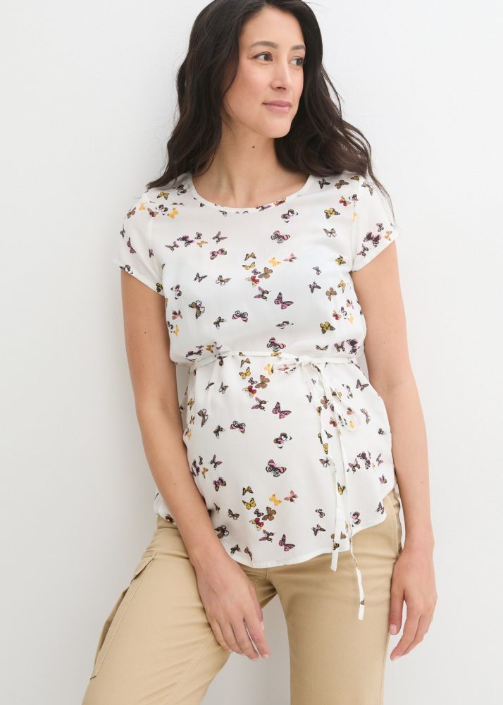 bonprix Umstandsbluse figurumspielende Passform, mit kurzem Arm, mit Bindeband