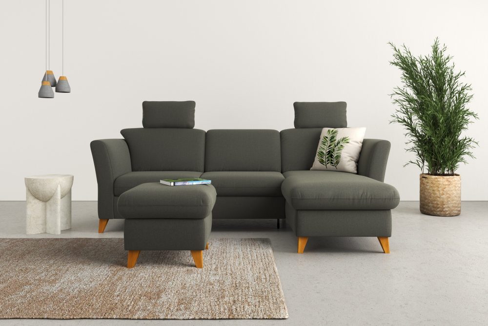 Home affaire Ecksofa »Trelleborg«, Federkern-Polsterung, wahlweise mit Bettfunktion und Bettkasten, Kopfstützen optional