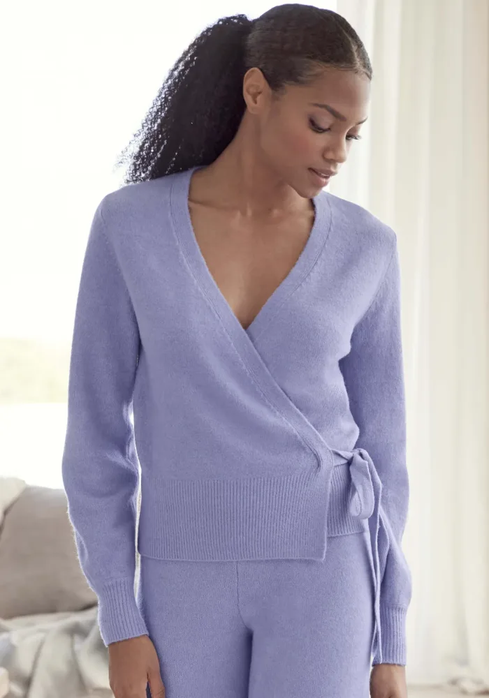 LASCANA Wickelstrickjacke mit breitem Rippbündchen, Loungewear