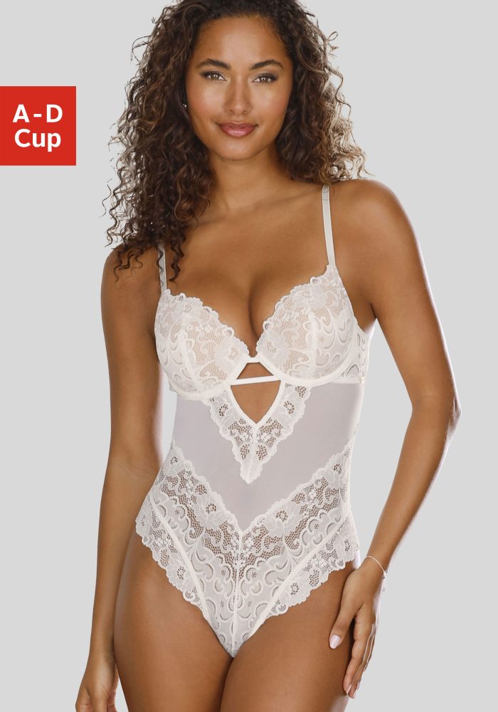 JETTE Body aus floraler Spitze mit Push-up-Effekt, sexy Dessous, Reizwäsche