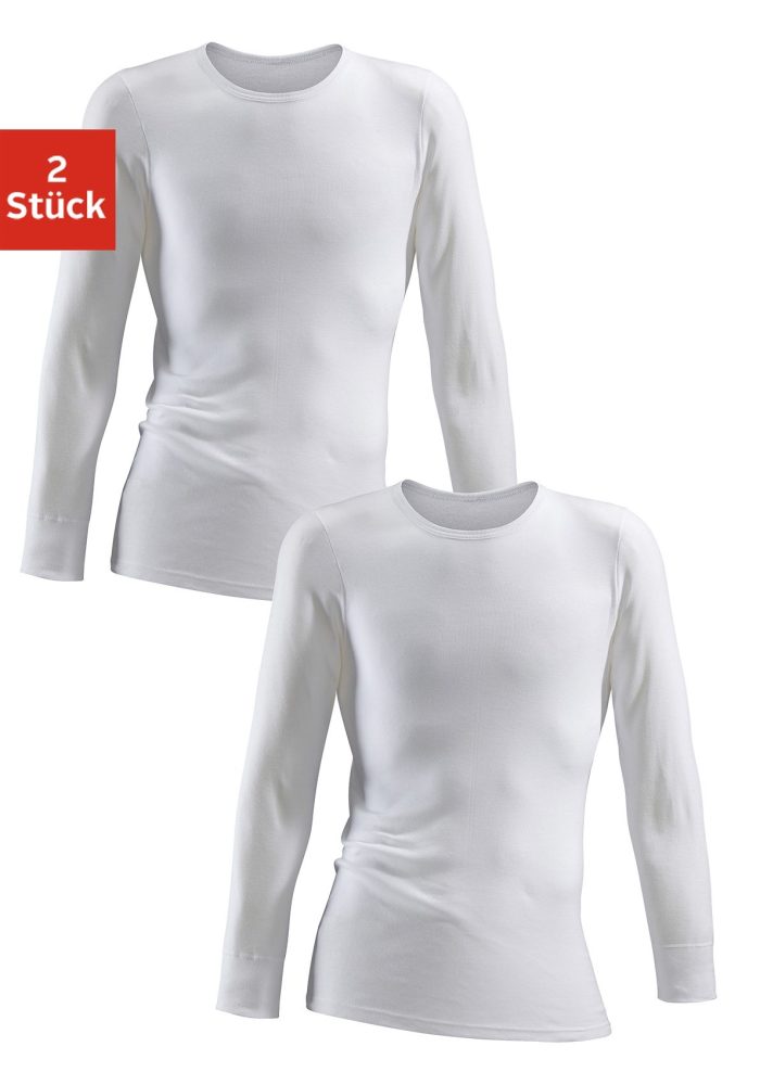Clipper Unterhemd 2 Stk. schlichtes Basic, Unterziehshirt - in Feinripp, Langarmshirt