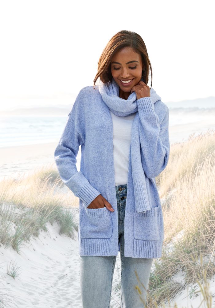 Vivance Strickjacke Set, mit Schal, aus kuscheliger Strickqualität, Cardigan