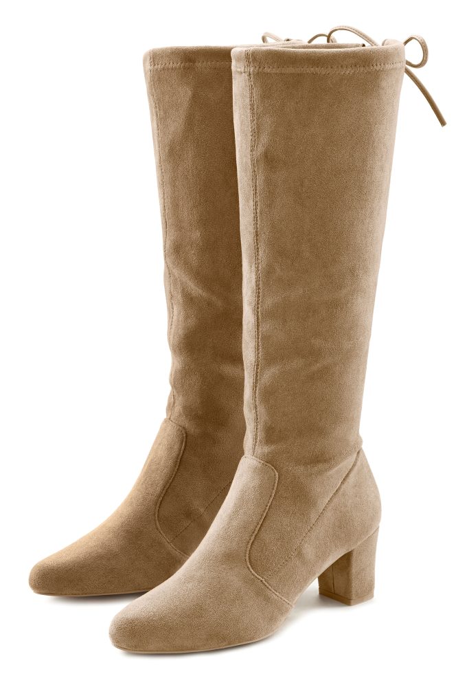 LASCANA Stiefel, vegan aus elastischem Stretchmaterial mit Langschaft und Blockabsatz
