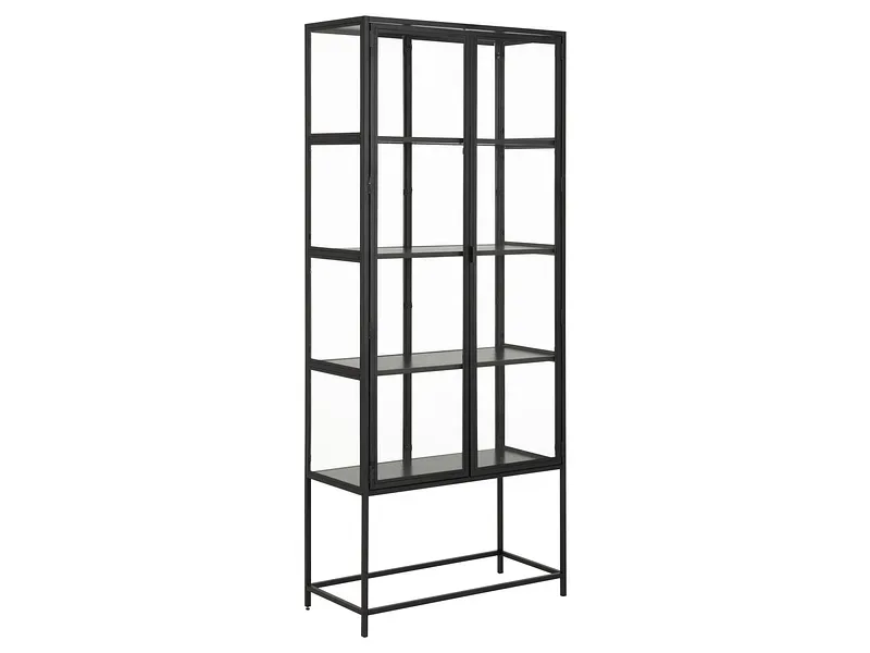 mutoni - Vitrine Multiple Bronx Metall Schwarz 2 Glastüren 4 Böden Melamin Esche Schwarz 77x35x185,6cm, One Size