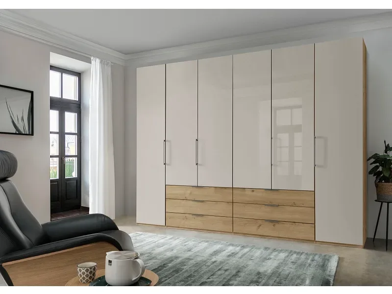 Drehtürenschrank MIAMI champagner 6 Türen 6 Schubladen