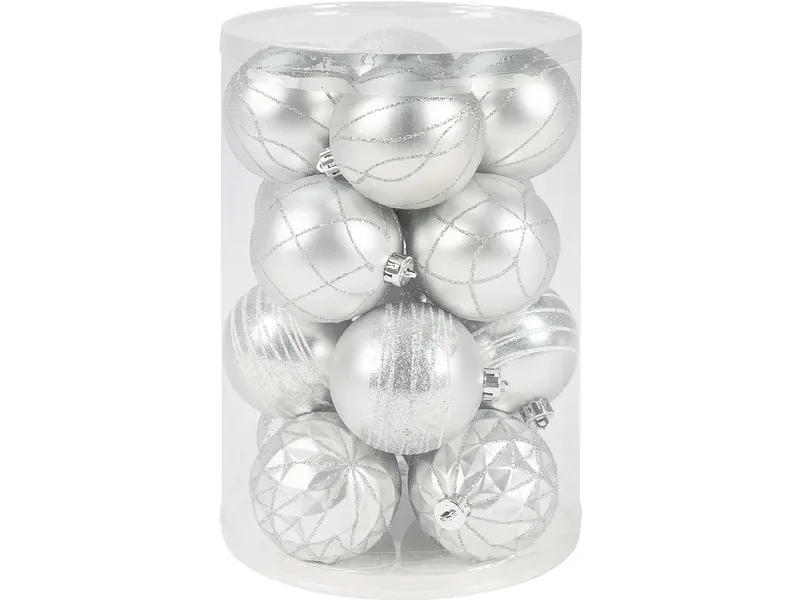 Set 16 Weihnachtskugeln HOLY Ø8cm silberfarben