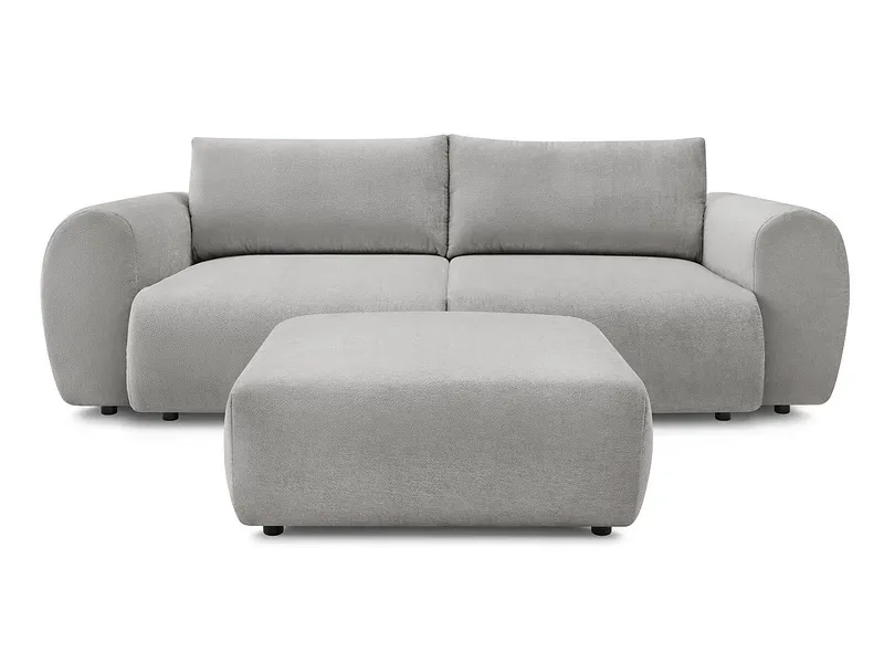 3er Sofa mit Hocker BOBOCHIC LUCIEN Stoff hellgrau