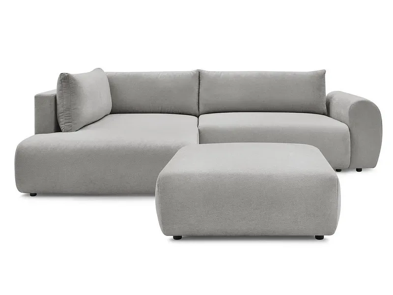 Ecksofa mit Hocker BOBOCHIC LUCIEN Stoff hellgrau