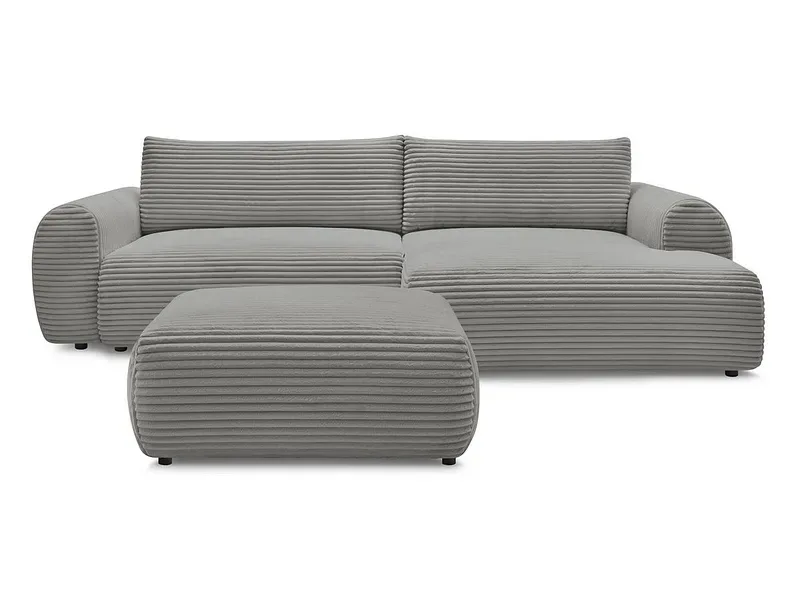 Ecksofa mit Hocker BOBOCHIC LUCIEN Cord-Stoff dunkelgrau