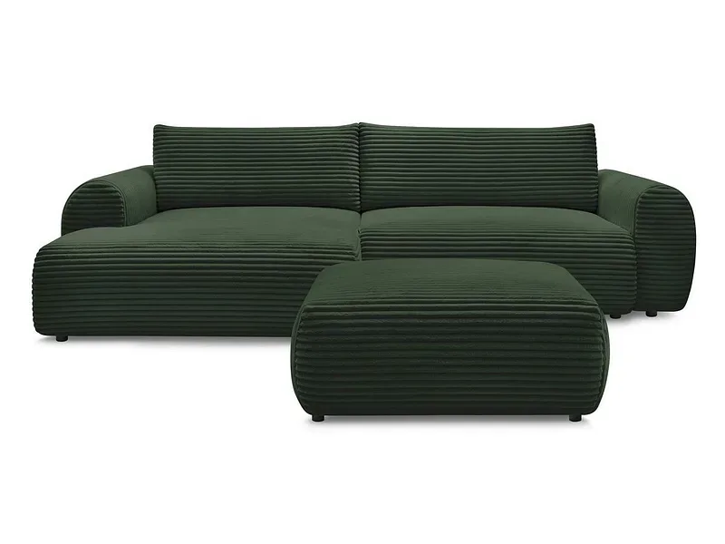 Ecksofa mit Hocker BOBOCHIC LUCIEN Cord-Stoff grün