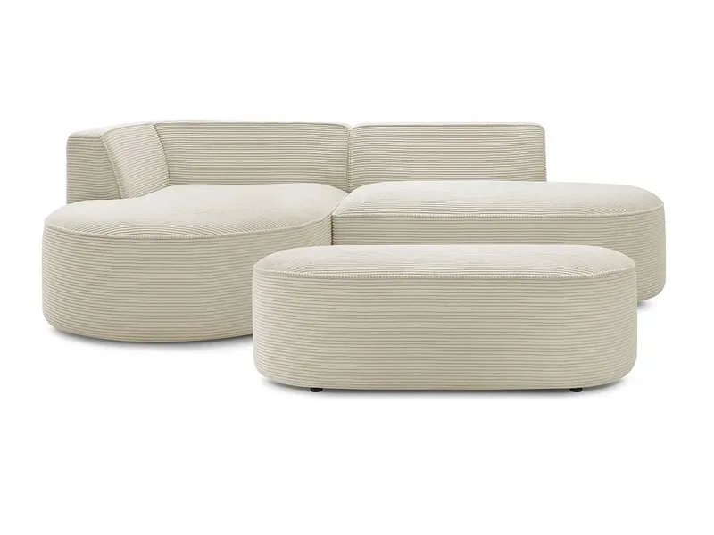 Ecksofa mit Hocker BOBOCHIC ROUSSEAU Cord-Stoff beige