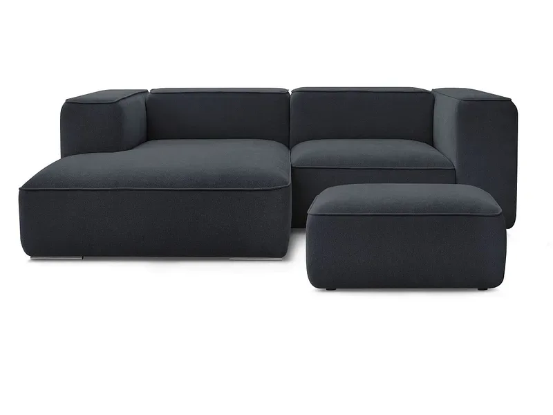 Ecksofa mit Hocker BOBOCHIC ZEPHYR Stoff mit Textur dunkelblau