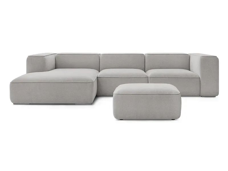 Ecksofa mit Hocker BOBOCHIC ZEPHYR Stoff mit Textur hellgrau