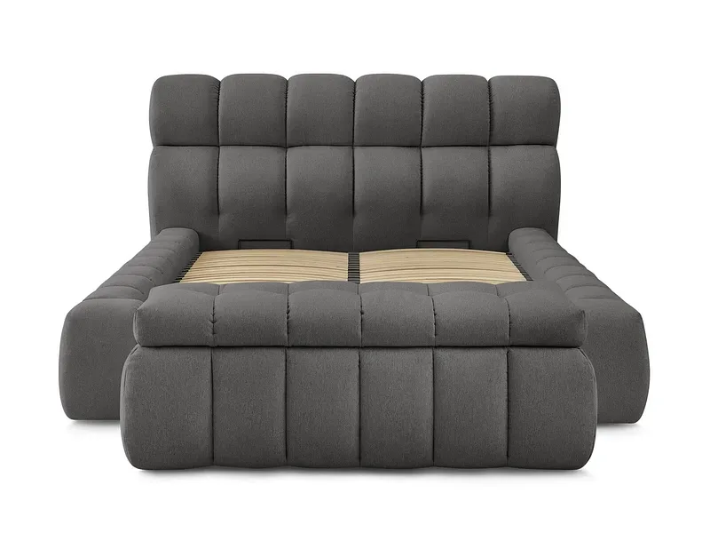 Kastenbett mit Bettkasten BOBOCHIC MONT-BLANC 160x200cm stoff dunkelgrau