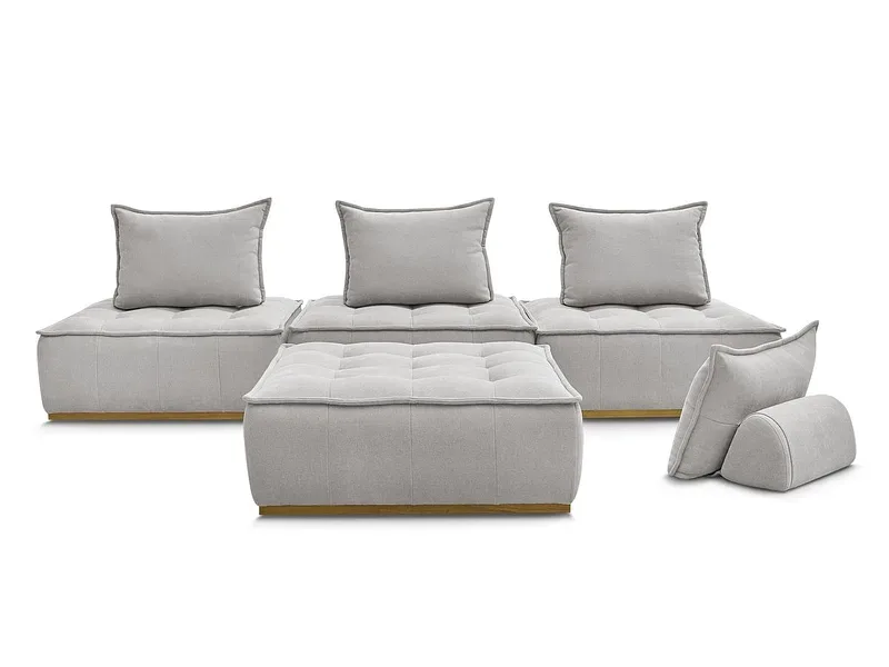 3er Sofa mit Hocker BOBOCHIC ELISA Stoff mit Textur hellgrau