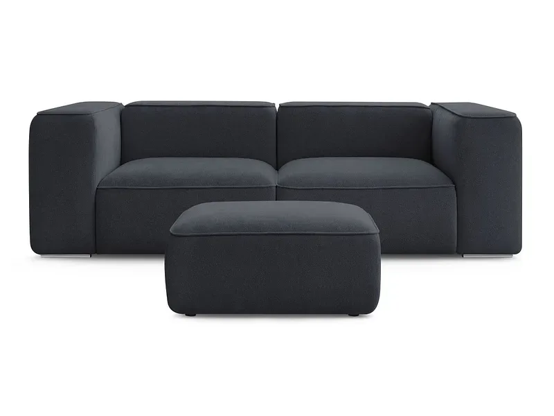 2er Sofa mit Hocker BOBOCHIC ZEPHYR Stoff mit Textur dunkelblau