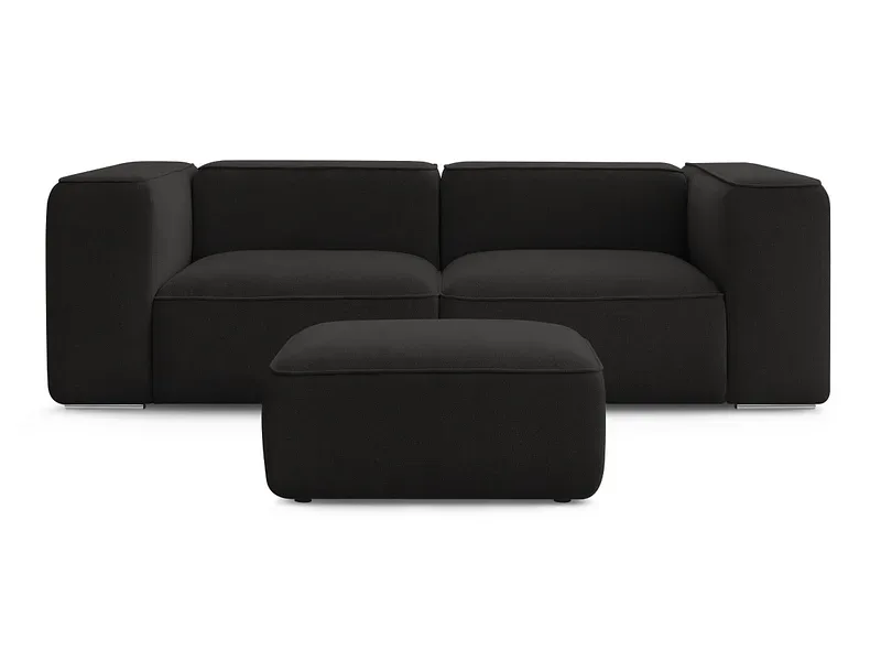 2er Sofa mit Hocker BOBOCHIC ZEPHYR Stoff mit Textur schwarz
