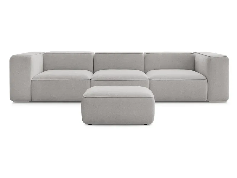 3er Sofa mit Hocker BOBOCHIC ZEPHYR Stoff mit Textur hellgrau