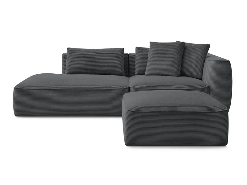 3er Sofa mit Hocker BOBOCHIC LEOPOLD Cord-Stoff dunkelgrau